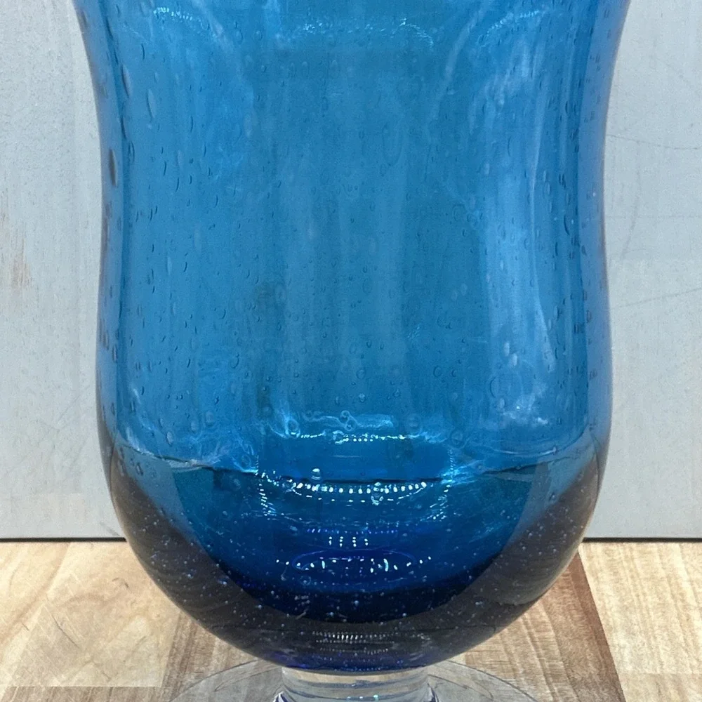 ZODAX Vase Aqua Bubble Art Glass Blue